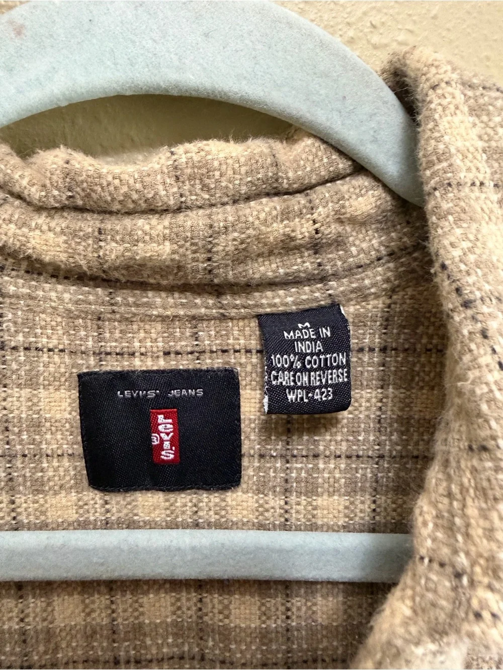 Levi's Men's Tan and Brown Plaid Button-Down Shirt